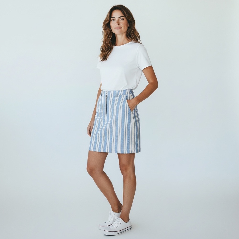 Tommy Hilfiger Blue & White‎ Striped Mini Skirt Size 10